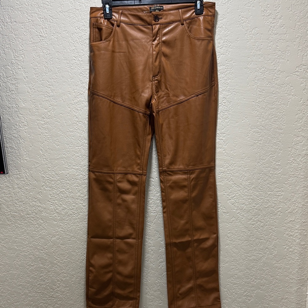 Shinestar Ladies Tan Leather Jeans(LX)